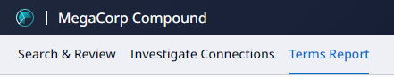 Workspace selector; Terms Reports tab is selected.